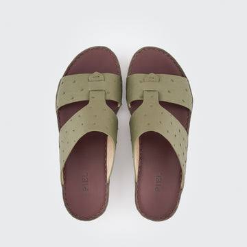 Ostrich Insert Sandal Olive