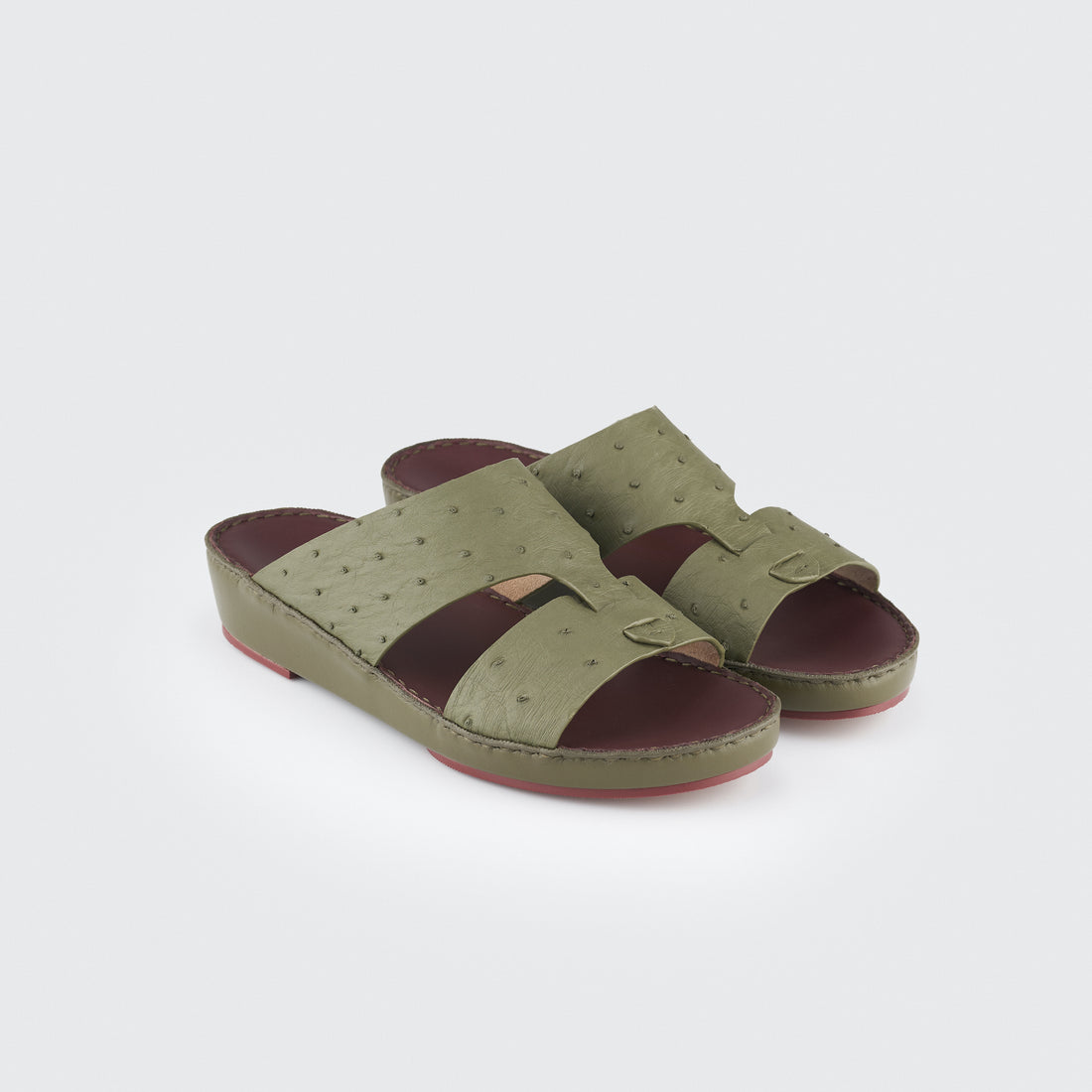 Ostrich Insert Sandal Olive